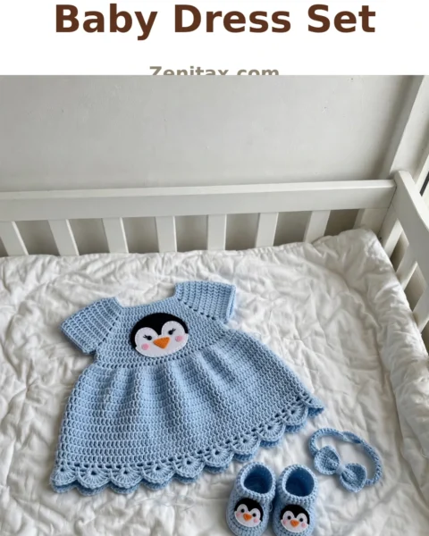 Baby Blue Penguin Baby Dress Set Free Crochet Pattern