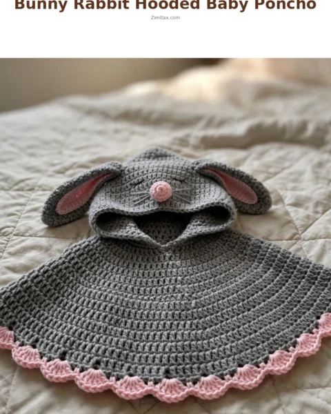 Bunny Rabbit Hooded Baby Poncho Free Crochet Pattern