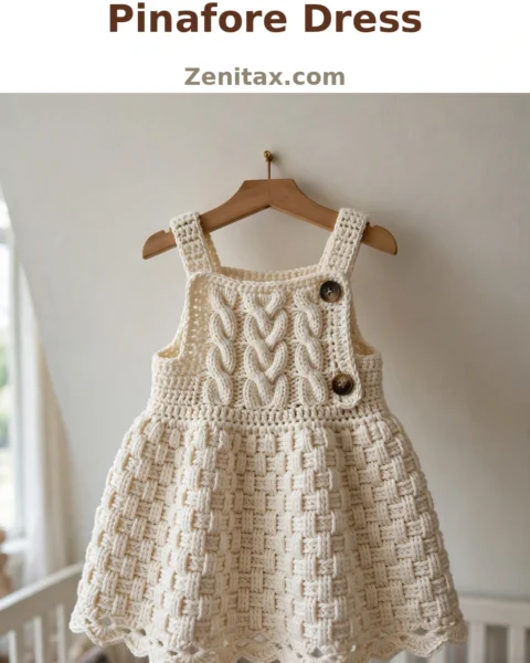 Cream Cable Knit Baby Pinafore Dress Free Crochet Pattern