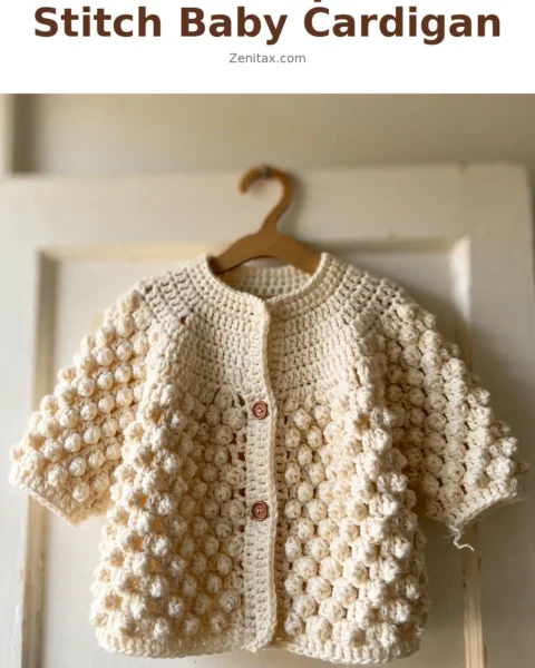 Cream Popcorn Stitch Baby Cardigan Free Crochet Pattern
