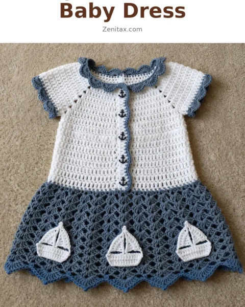 Dusty Blue Sailboat Baby Dress Free Crochet Pattern