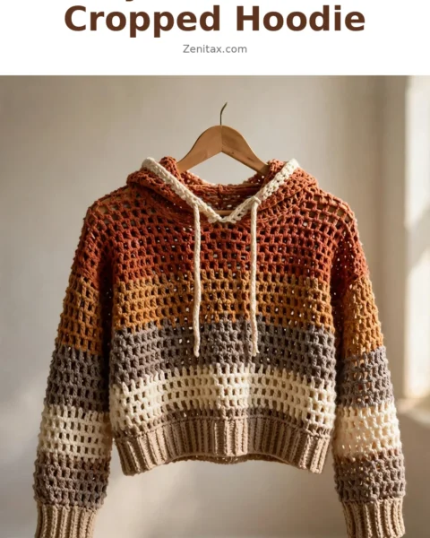 Earthy Neutral Mesh Cropped Hoodie Free Crochet Pattern