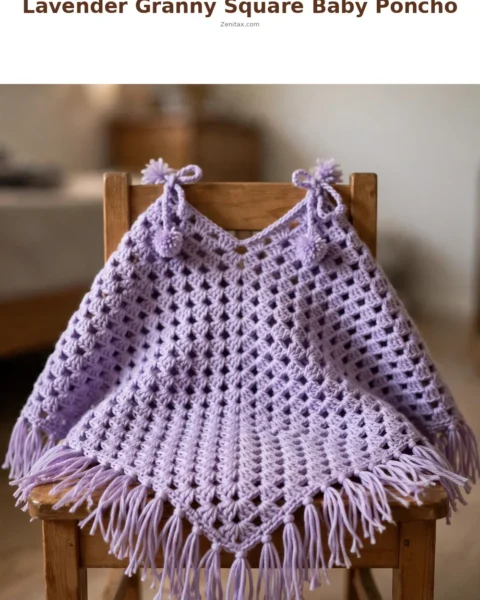 Lavender Granny Square Baby Poncho Free Crochet Pattern