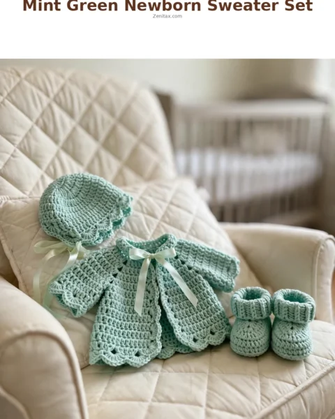 Mint Green Newborn Sweater Set Free Crochet Pattern