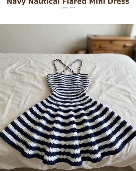 Navy Nautical Flared Mini Dress Free Crochet Pattern