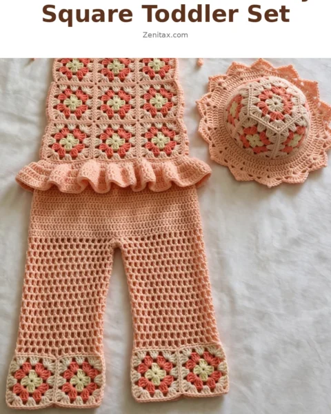 Peach Blossom Granny Square Toddler Set Free Crochet Pattern