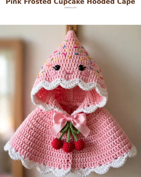 Pink Frosted Cupcake Hooded Cape Free Crochet Pattern
