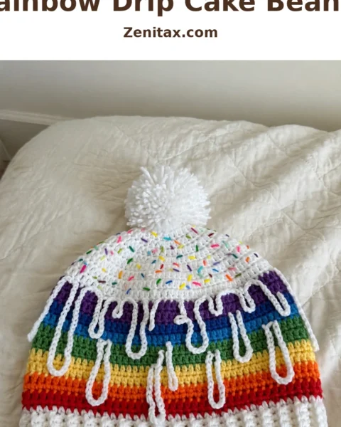 Rainbow Drip Cake Beanie Free Crochet Pattern