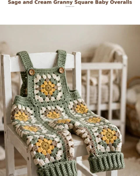Sage and Cream Granny Square Baby Overalls Free Pattern