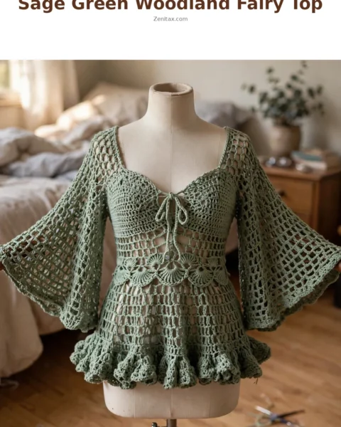 Sage Green Woodland Fairy Top Free Crochet Pattern