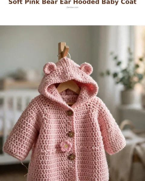 Soft Pink Bear Ear Hooded Baby Coat Free Crochet Pattern