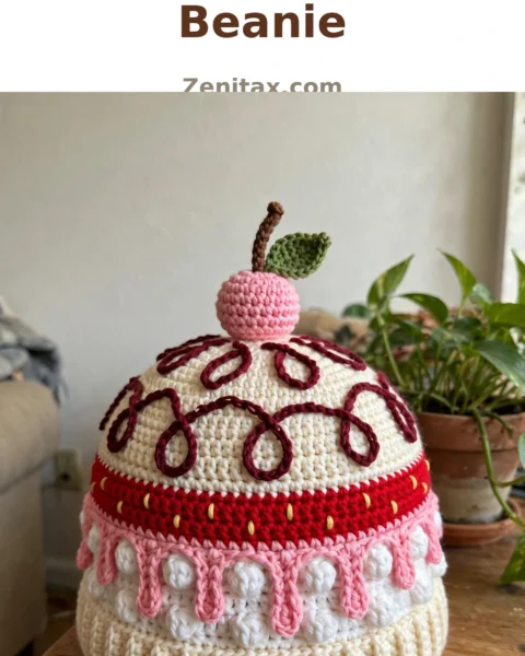 Strawberry Sundae Beanie Free Crochet Pattern