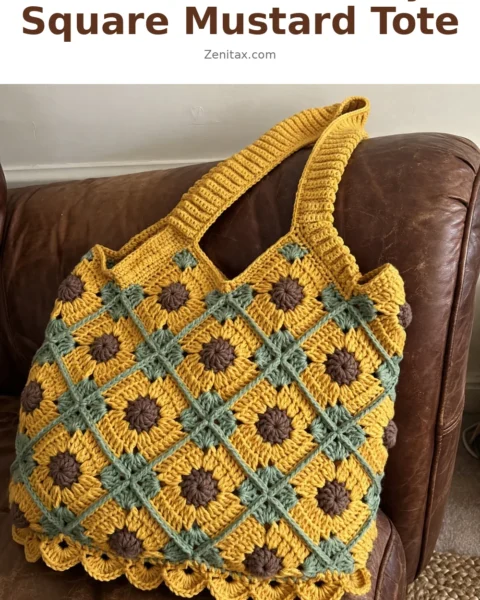 Sunflower Granny Square Mustard Tote Free Crochet Pattern