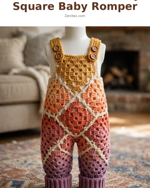 Sunset Ombre Granny Square Baby Romper Free Crochet Pattern
