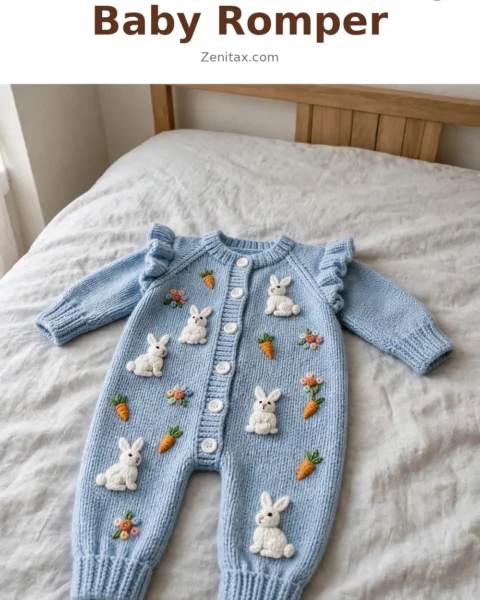 Powder Blue Bunny Baby Romper Free Crochet Pattern