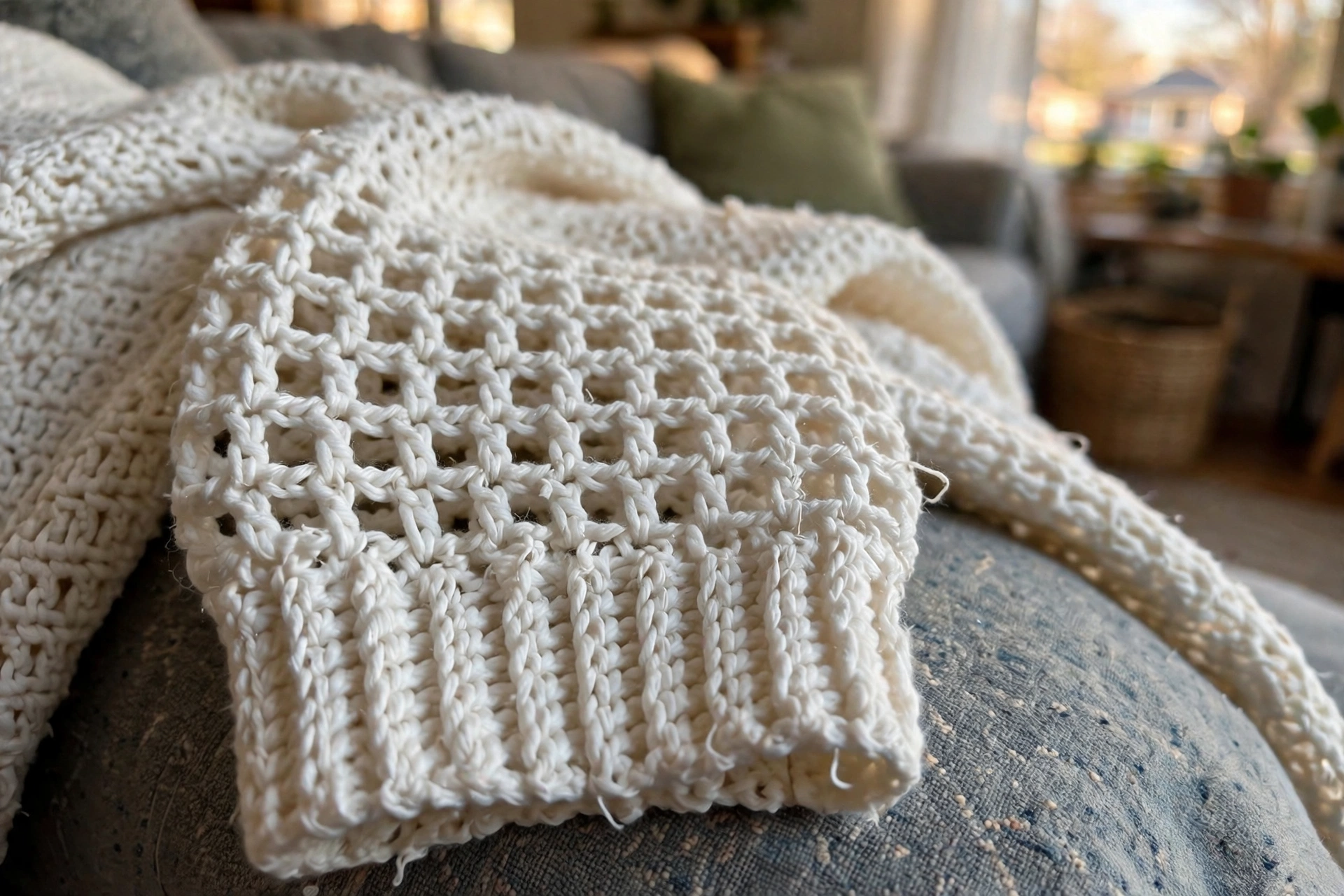 Close-up of the mesh stitch and ribbed cuff on the white mesh cropped hoodie
