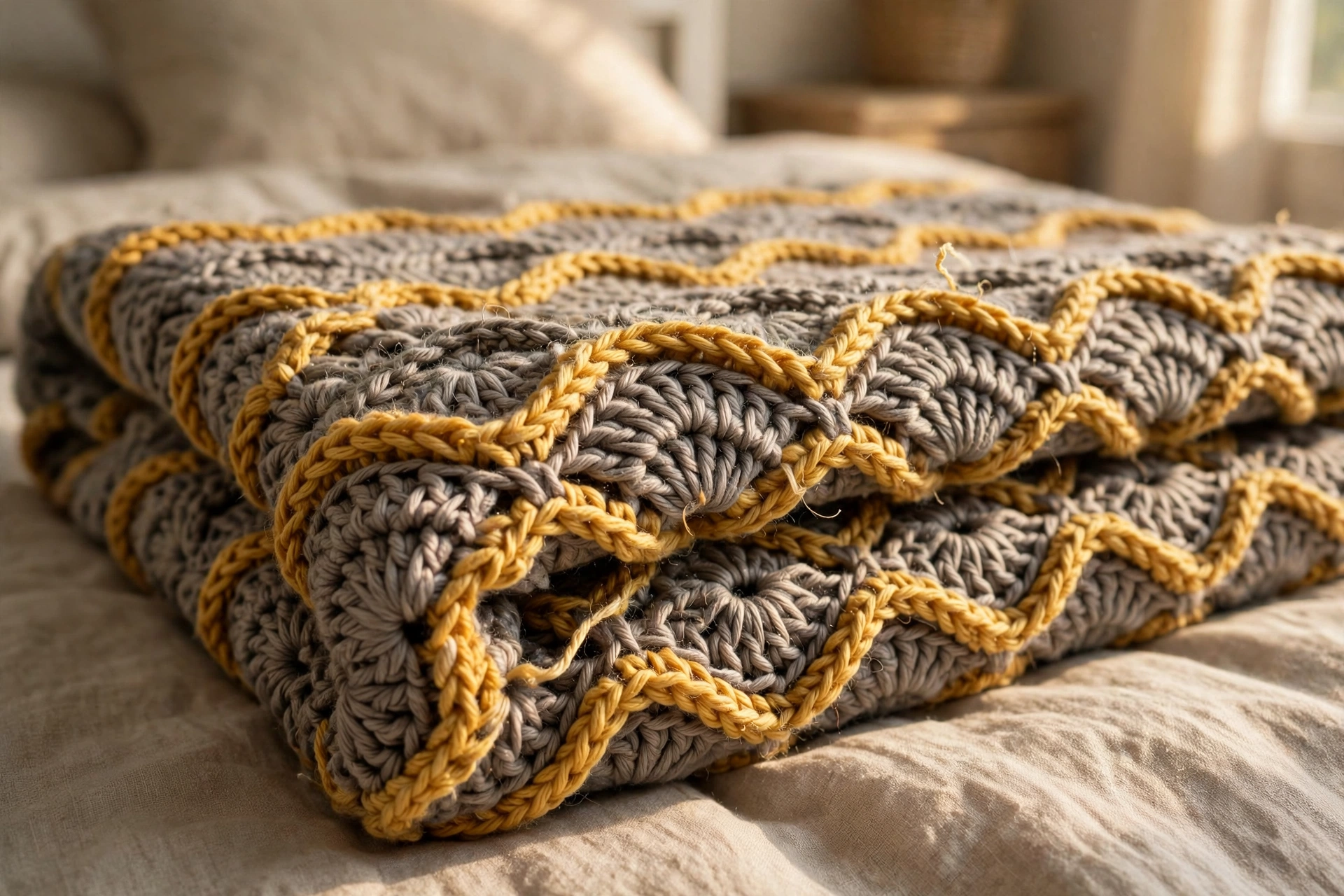 Close-up of the raised shell clusters on the blanket