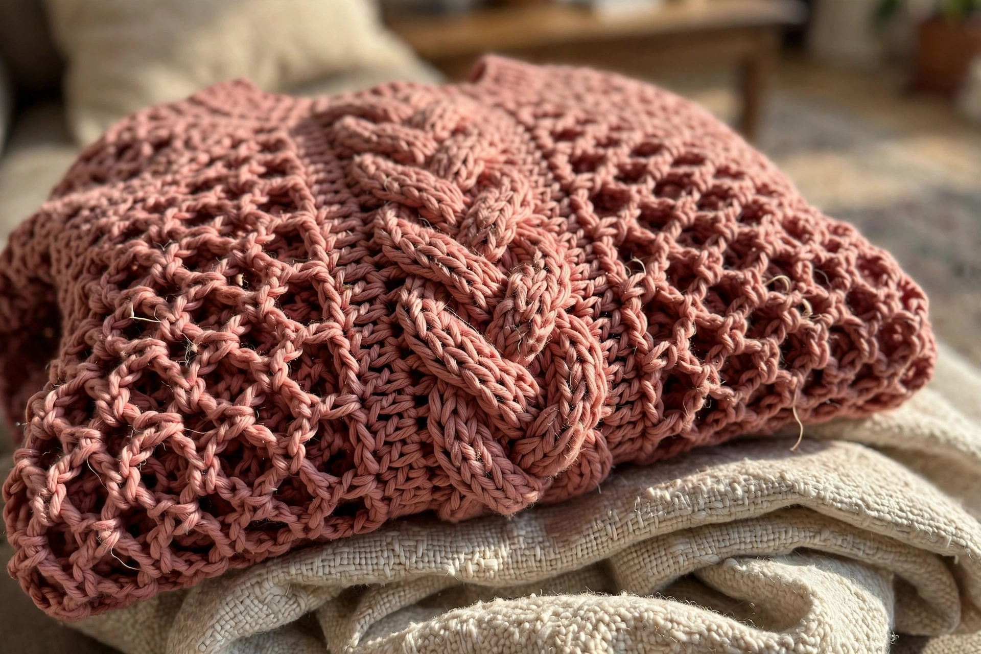 Close-up of the cable panel and honeycomb mesh stitches
