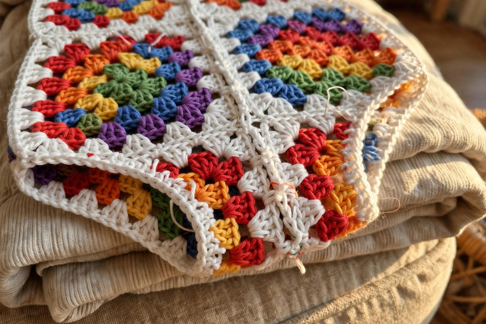 Close-up of the granny square seams