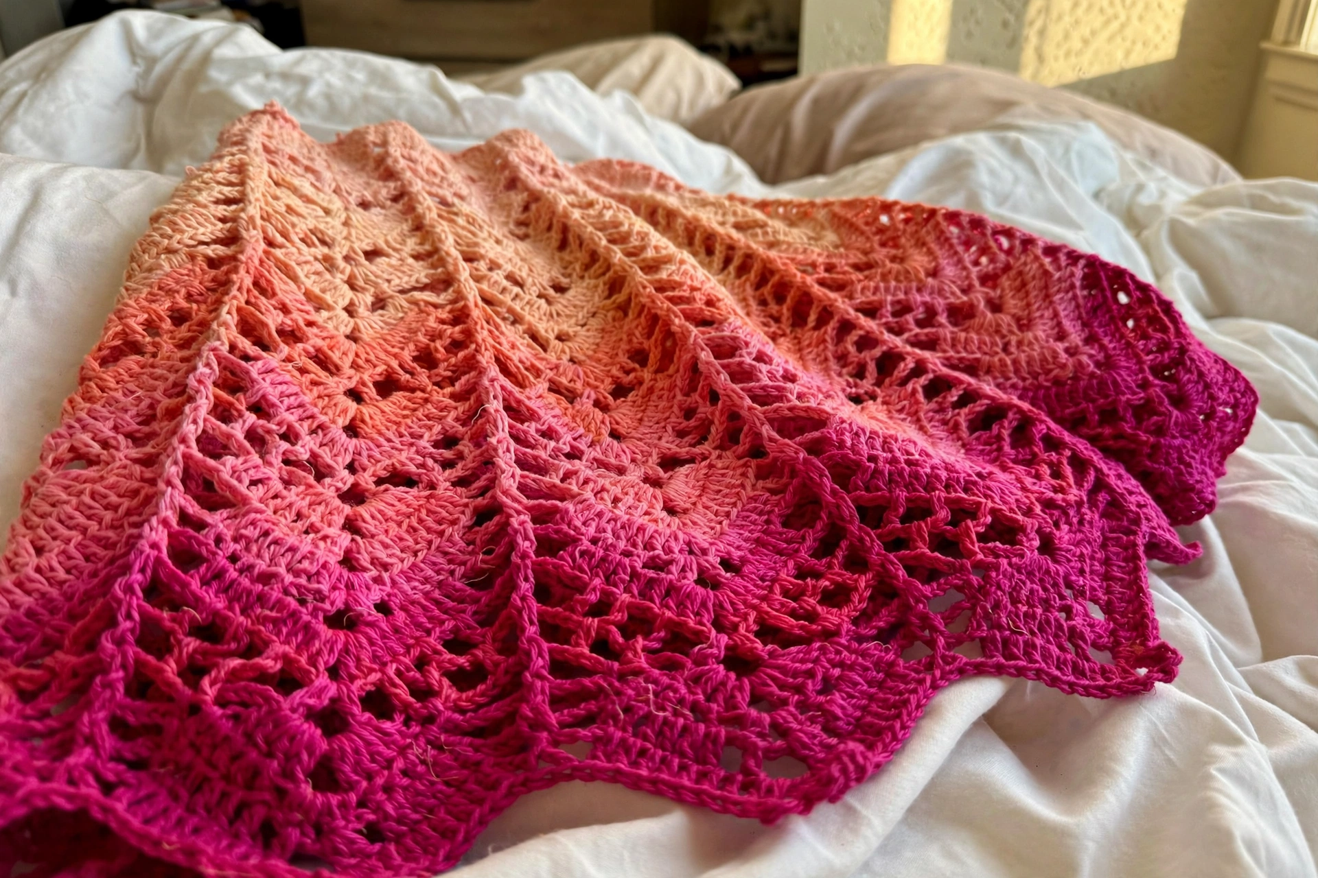 Close-up of the chevron lace texture of the sunset gradient skirt