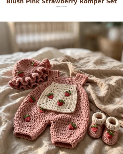 Blush Pink Strawberry Baby Romper Set Free Crochet Pattern