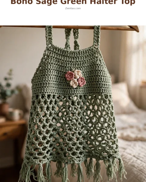 Boho Sage Green Halter Top Free Crochet Pattern