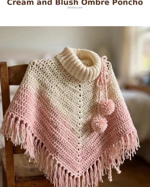 Cream and Blush Ombre Poncho Free Crochet Pattern
