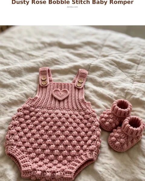 Dusty Rose Bobble Stitch Baby Romper Free Crochet Pattern