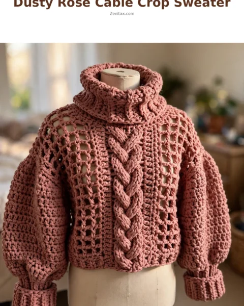 Dusty Rose Cable Crop Sweater Free Crochet Pattern