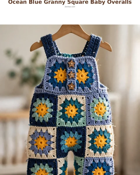 Ocean Blue Granny Square Baby Overalls Free Crochet Pattern