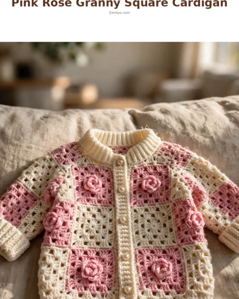 Pink Rose Granny Square Baby Cardigan Free Crochet Pattern