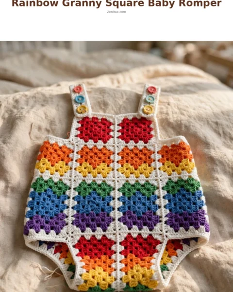 Rainbow Granny Square Baby Romper Free Crochet Pattern