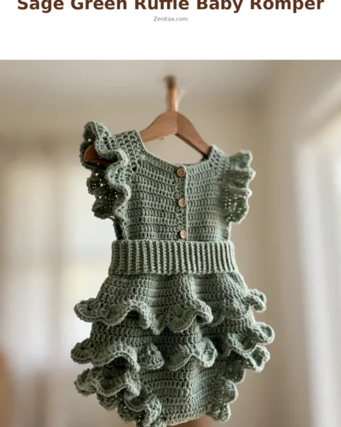Sage Green Ruffle Baby Romper Free Crochet Pattern