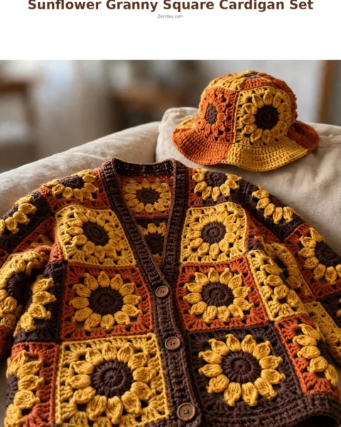 Sunflower Granny Square Cardigan Set Free Crochet Pattern