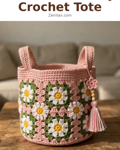 Blush Pink Daisy Crochet Tote Free Pattern