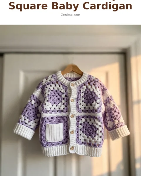 Lavender Granny Square Baby Cardigan Free Crochet Pattern