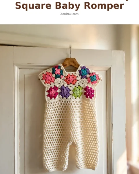Rainbow Flower Granny Square Baby Romper Free Crochet Pattern