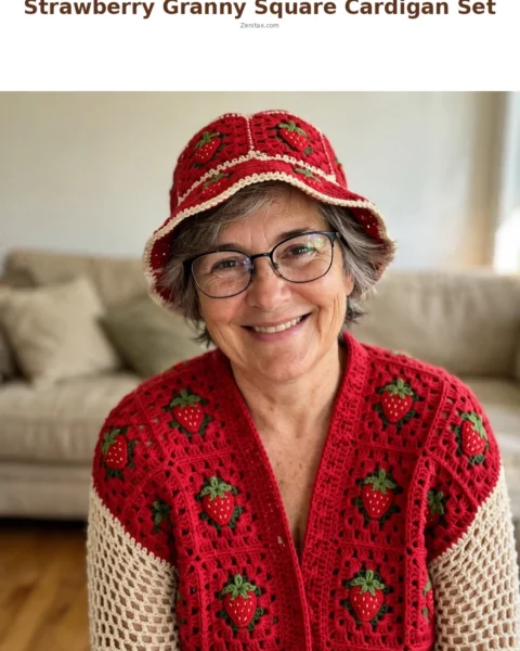 Strawberry Granny Square Cardigan Set