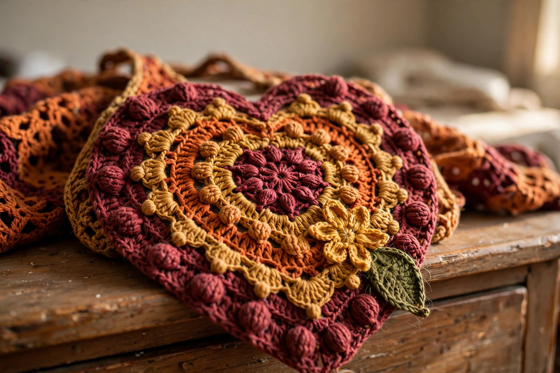 Close-up of the heart mandala center of the Autumn Harvest Mandala Halter