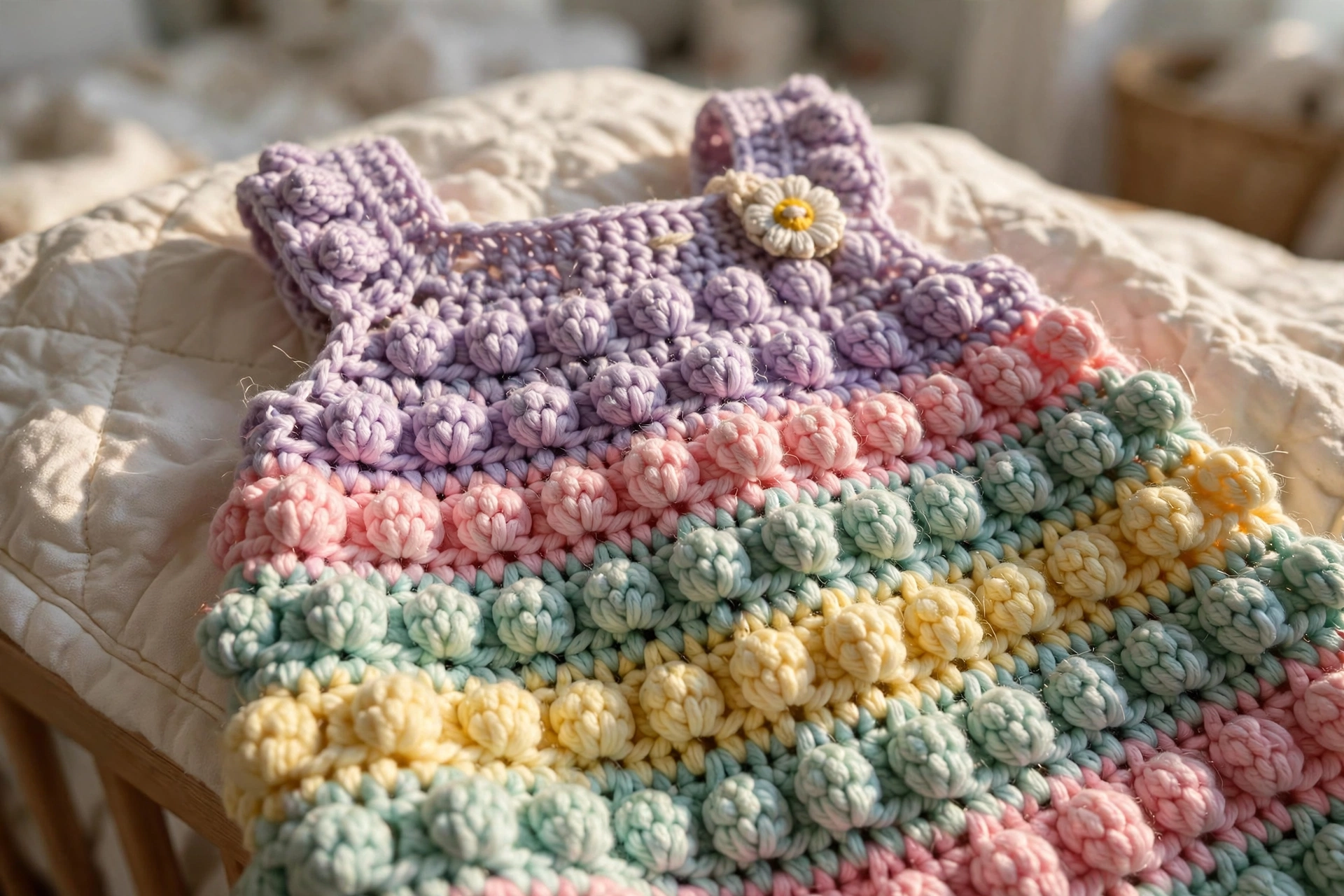 Close-up of bobble texture rows in the Spring Garden Baby Romper