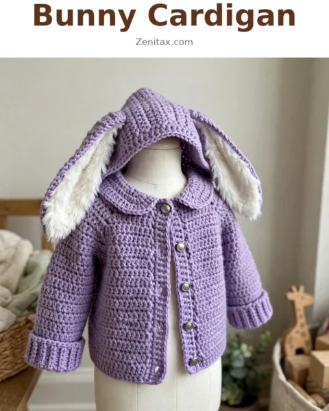 Lavender Lop Ear Bunny Cardigan Free Crochet Pattern