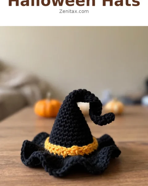 Crochet Halloween Hats: Mini Witch Hat with Brim Free Pattern