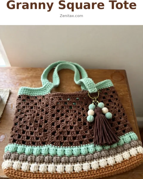 Mint Chocolate Granny Square Tote Free Crochet Pattern
