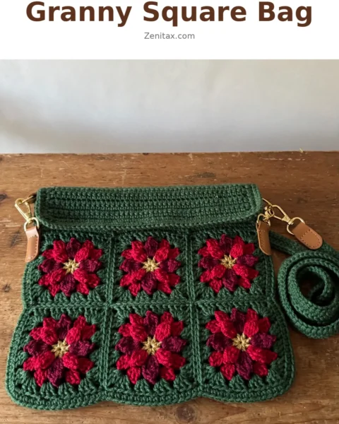 Christmas Poinsettia Granny Square Bag Free Crochet Pattern