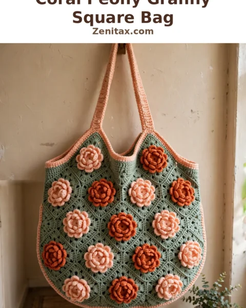 Coral Peony Granny Square Bag Free Crochet Pattern