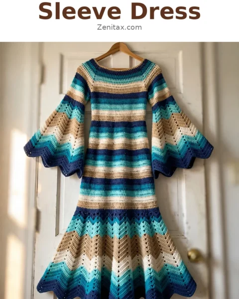 Coastal Blue Bell Sleeve Crochet Dress Free Pattern