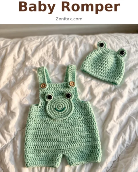 Mint Green Frog Baby Romper Free Crochet Pattern