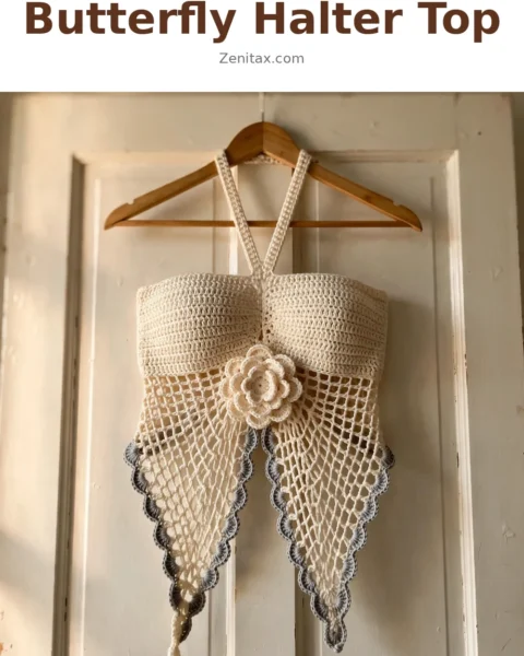 Monochrome Lace Butterfly Halter Top Free Crochet Pattern