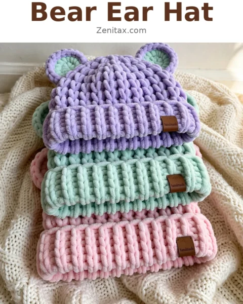 Pastel Rainbow Bear Ear Hat
