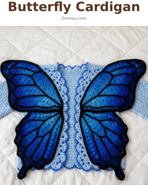 Blue Morpho Butterfly Cardigan Free Crochet Pattern